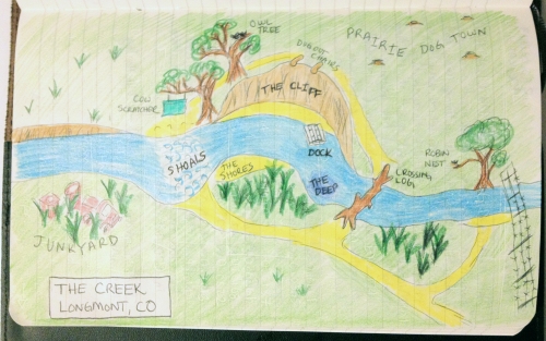 A map from memory of the creek adventureland near the house where I grew up.