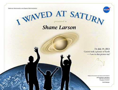 My Wave at Saturn certificate.  I waved at Saturn!