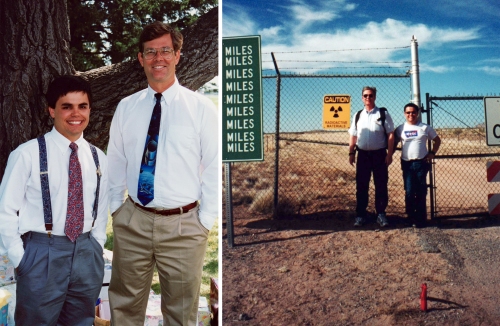 (L) Doc and I at my wedding, two years after I started gradaute school. (R) Doc and I at the Trinity Site, two years before I graduated with my PhD.