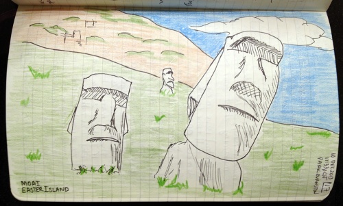 I often dream of being able to visit the Moai of Easter Island. [Illustration by S. Larson]