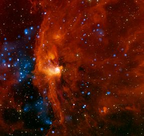 The stellar nursery, RCW 108, near the new emergent cluster of young stars (on the left), NGC 6193.