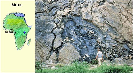 The Oklo natural reactors are found in exposed ore deposits in central Africa. Note the person for scale!