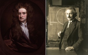 The authors of our fundamental thinking about gravity. (L) Isaac Newton, who developed the Universal Law of Gravitation and (R) Albert Einstein, who developed General Relativity.