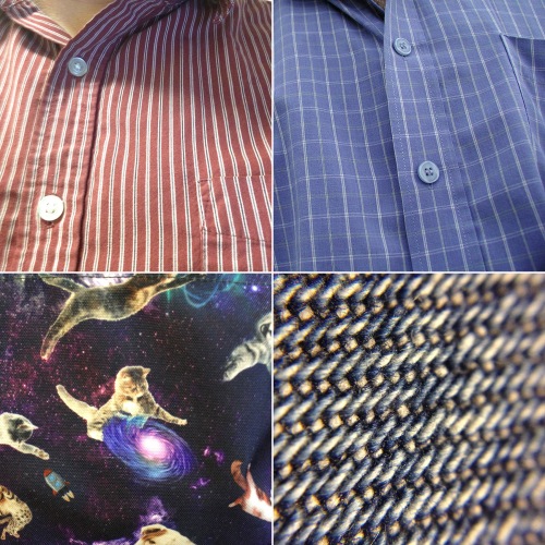 There are many patterns to be seen in textiles, all of them made by humans. The patterns your eye can see, as well as the underlying patterns in the weave of fabric. Patterns occur on all levels. [Images: S. Larson]