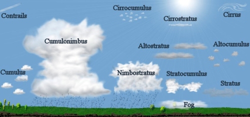 The most common types of clouds, only a few of the more than 60 types classified. [Image: Wikimedia Commons]